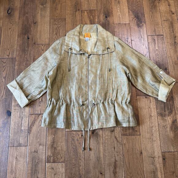 Ruby Rd Linen Jacket Womens 16W Roll Sleeve Lightweight Full ZIp Anorak Jacket - Picture 1 of 6